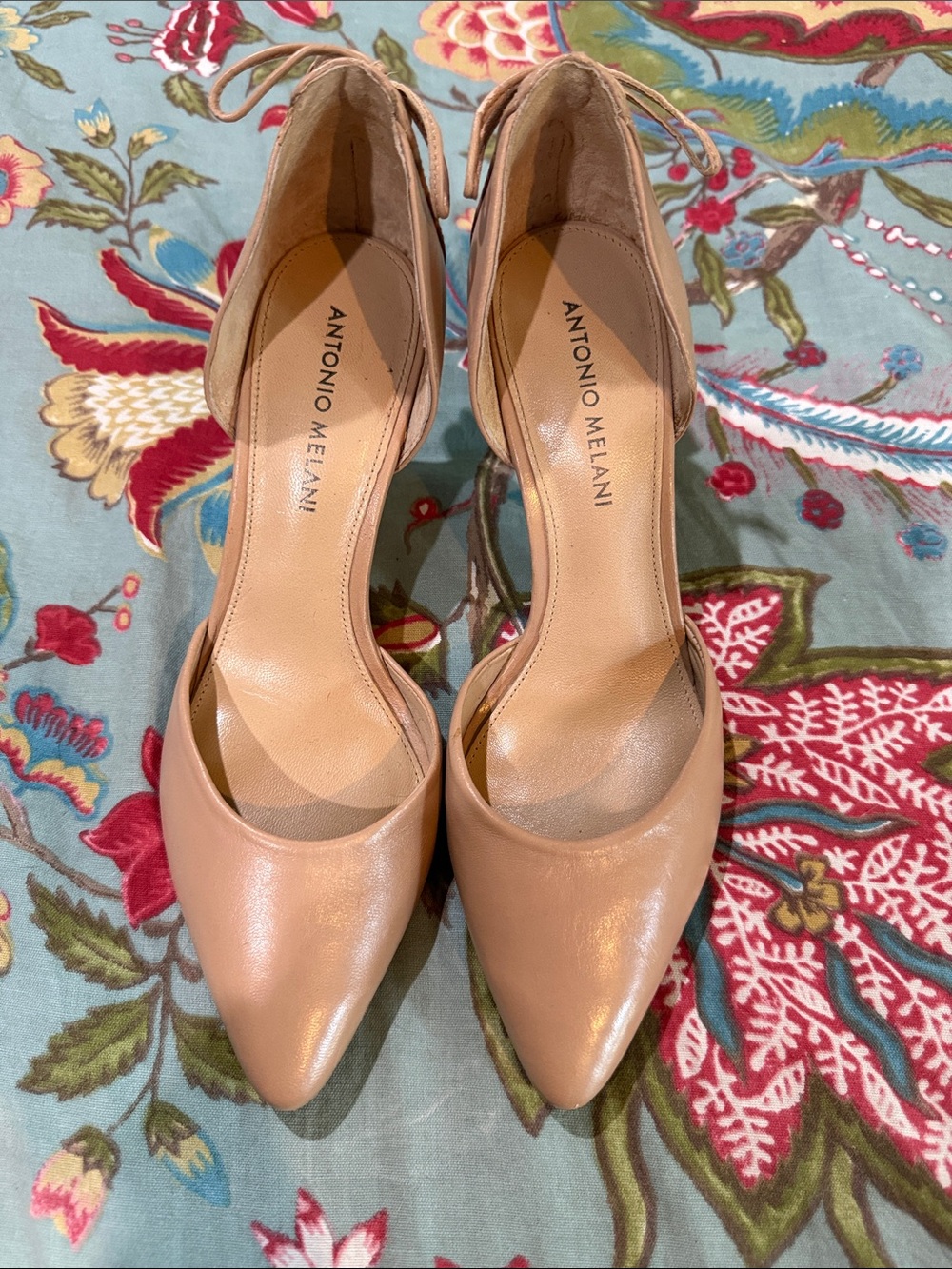 ANTONIO MELANI Blush Nude Pointed-Toe Ankle-Tie Pumps
